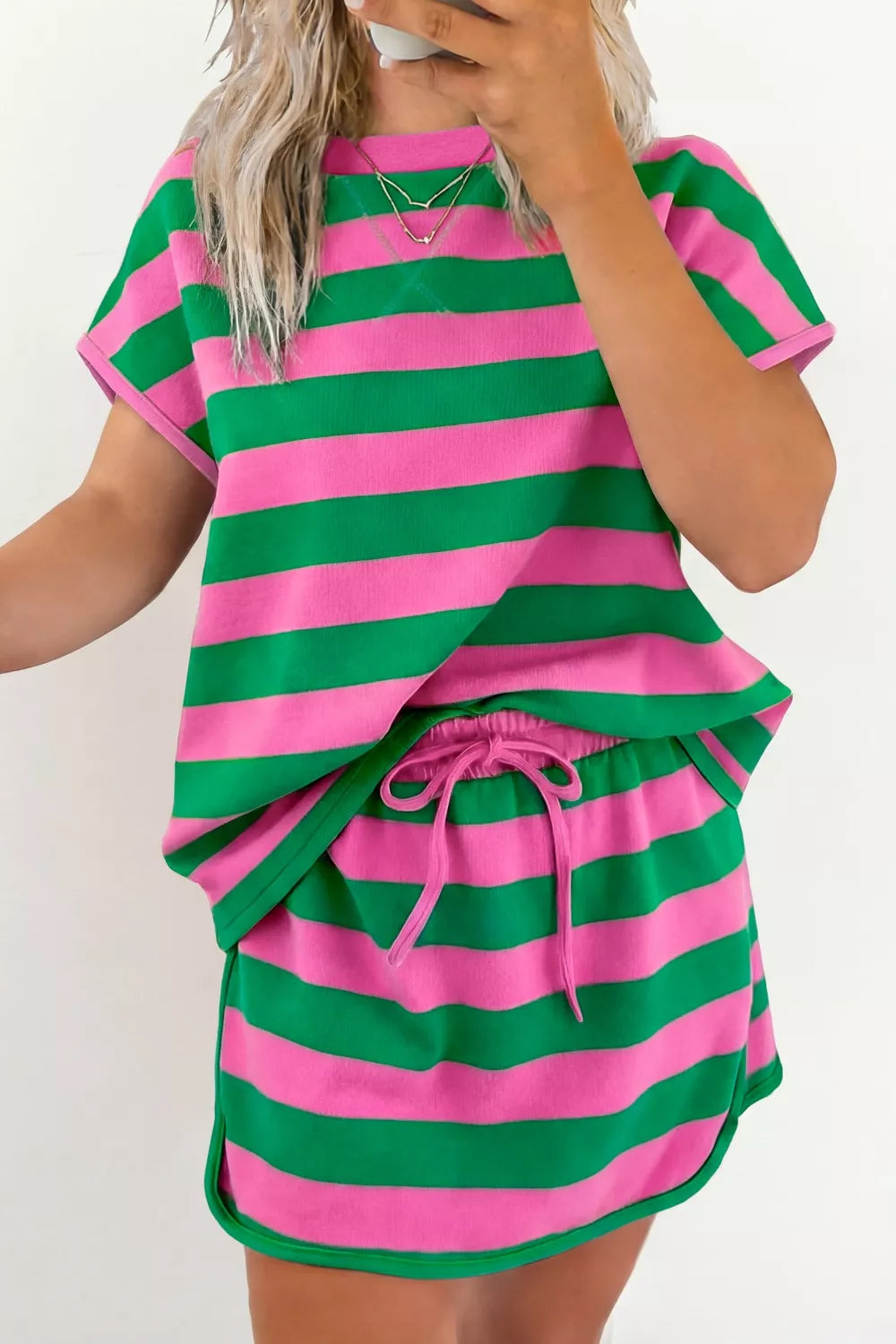 Striped Casual Tee and Skirt Two-Piece Set- Shopimist- {{Product type}}