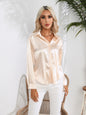 Collared Neck Buttoned Long Sleeve Shirt - Tan -
