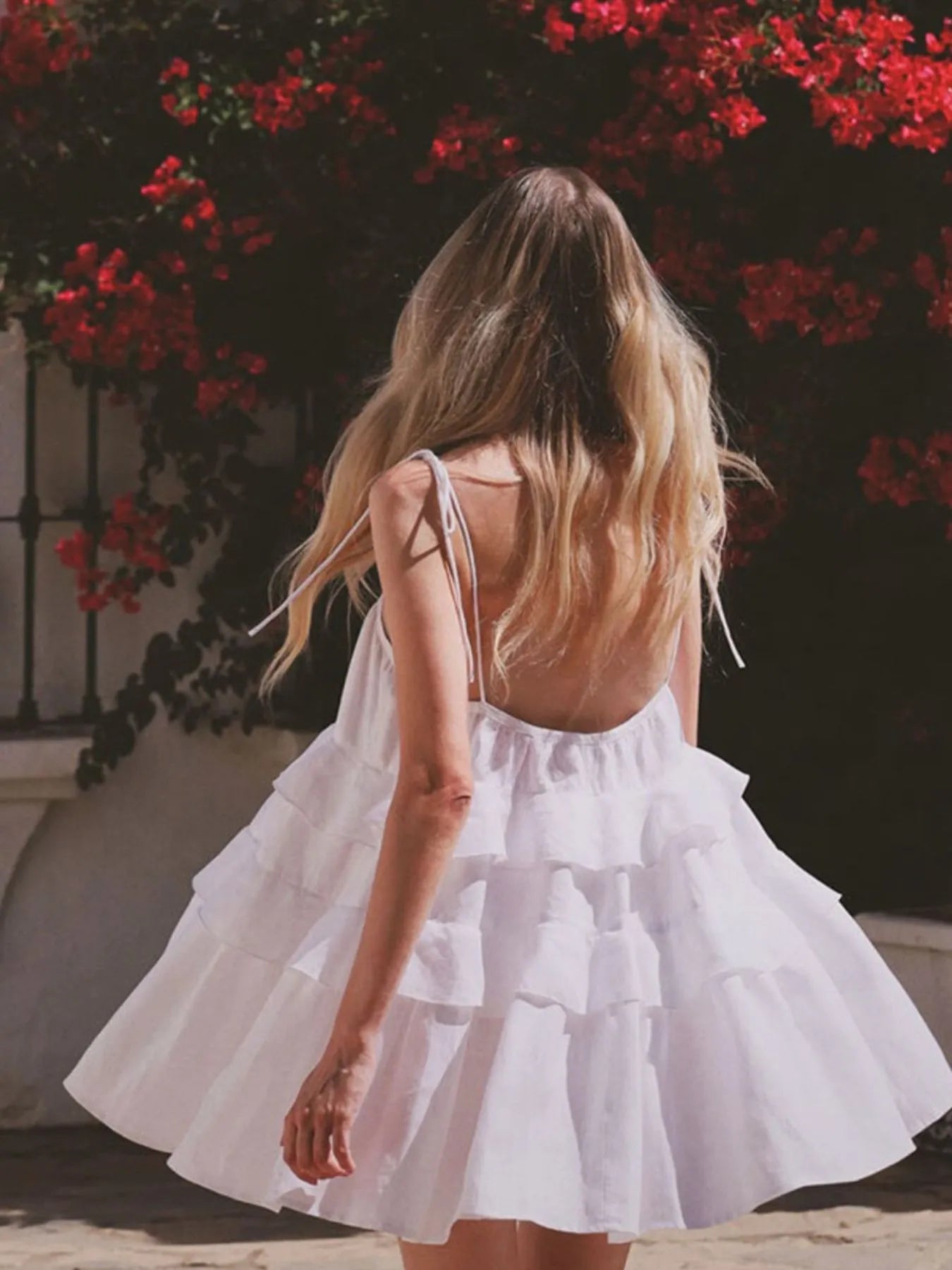 Ruffle Layered Tie Shoulder Cami Dress - -