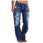 Ripped Denim Baggy Mid-Rise Jeans with Pockets - L003-blue Medium - Women's Fashion - Women's Clothing - Bottoms - Jeans