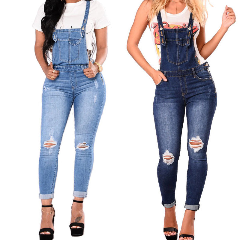 Womens Retro Cropped Jeans Coveralls - - coveralls