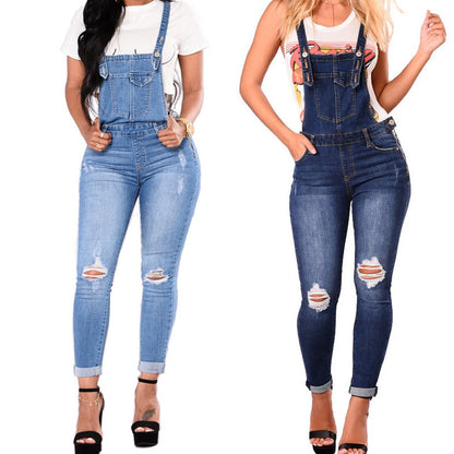Womens Retro Cropped Jeans Coveralls - - coveralls