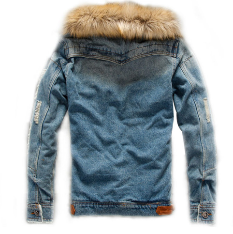 Vintage Denim Hooded Jacket - - Coat
