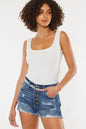 Kancan Distressed Button Fly Denim Shorts - Dark -