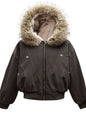 Men's Faux Fur Hooded Zip Up Jacket - Grey -
