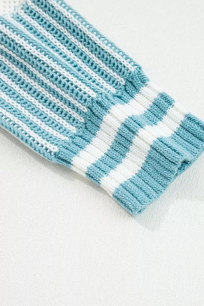 Two Tone Striped Patchwork Drop Shoulder Loose Sweater - -