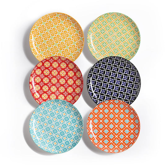 ColorJoy 8 in Ceramic Salad Plates - Set of 6 - - plate set