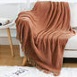 CuddlyStripes Soft Knit Throw – Maple Brown with Tassels - J-orange Rust 50 × 60 in - blanket
