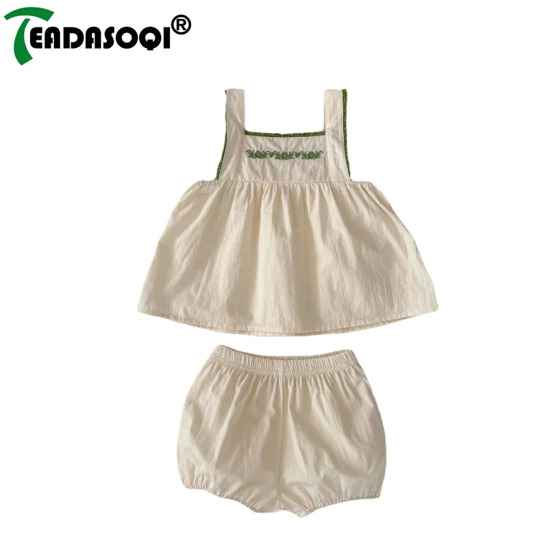 0-3y Toddler Kids Baby Sleeveless Ruched Sleeveless Outfit