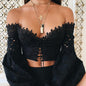 Embroidered Lace Trim Off-Shoulder Top - black XL - shirt