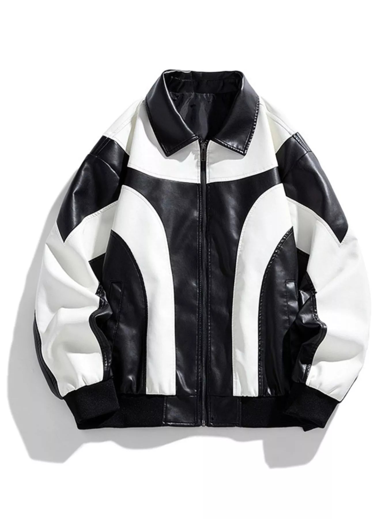 Men's Two-Tone Retro Style Faux Leather Jacket - White -