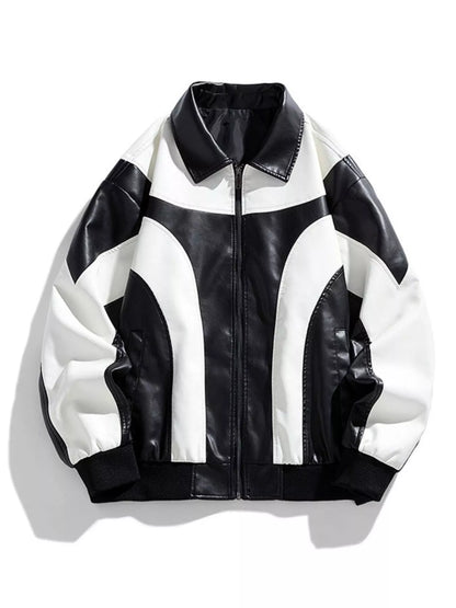 Men's Two-Tone Retro Style Faux Leather Jacket - White -