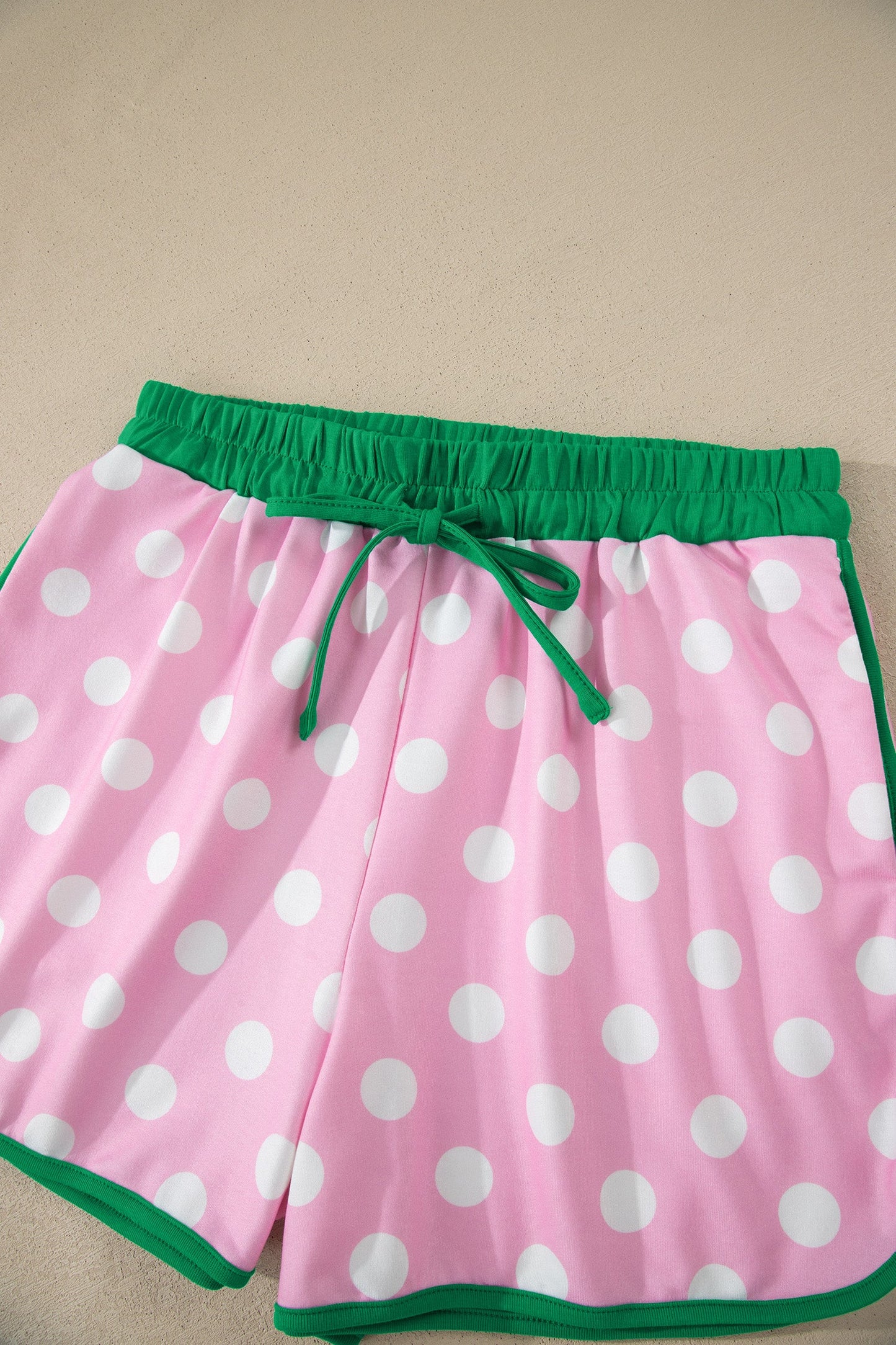 Pink Polka Dot Contrast Edge Casual Short Set - - Two Piece Sets/Short Sets