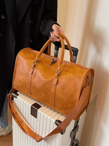 Vintage Leather Duffle Bag - -