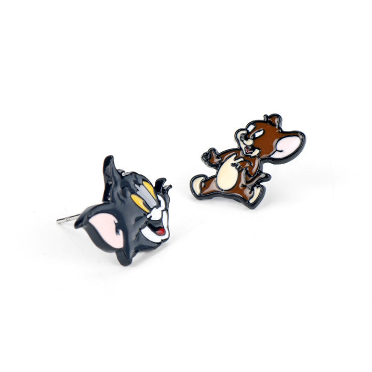 Tom and Jerry Cute Asymmetric Metal Earrings - - earrings