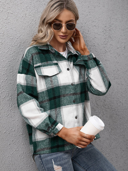 Ivy Lane Plaid Long Sleeve Shirt Jacket - -