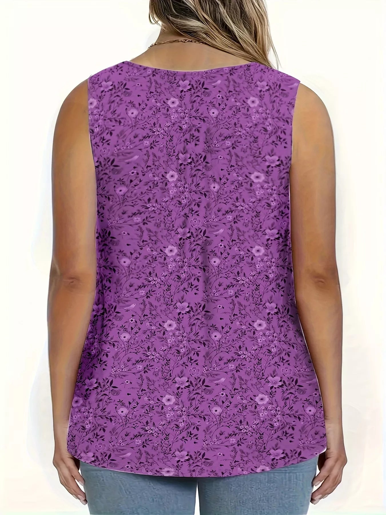 Full Size Floral Print Button Detail Tank Plus Size- Shopimist- {{Product type}}