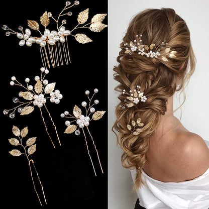 Golden Leaf Bridal Hair Pin Set - Vintage Style - - hair pin