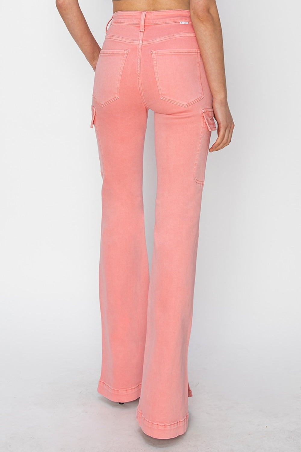 RISEN Pink Side Slit Cargo Bootcut Jeans - - jeans