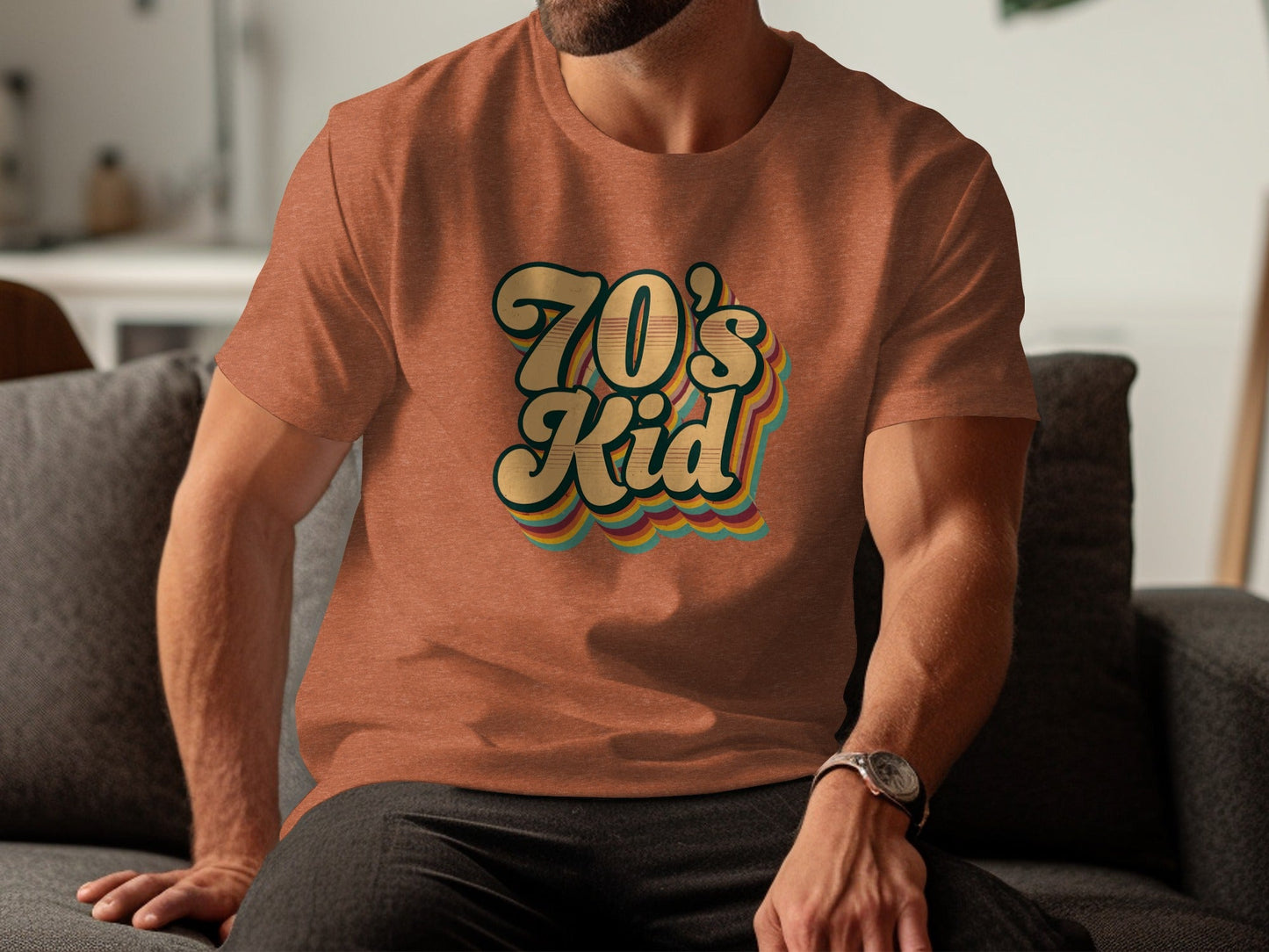 Retro Style 70s Kid With Colorful Layers T-Shirt
