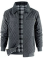 Men's Quilted Collared Neck Jacket with Plaid Lining - Gray -