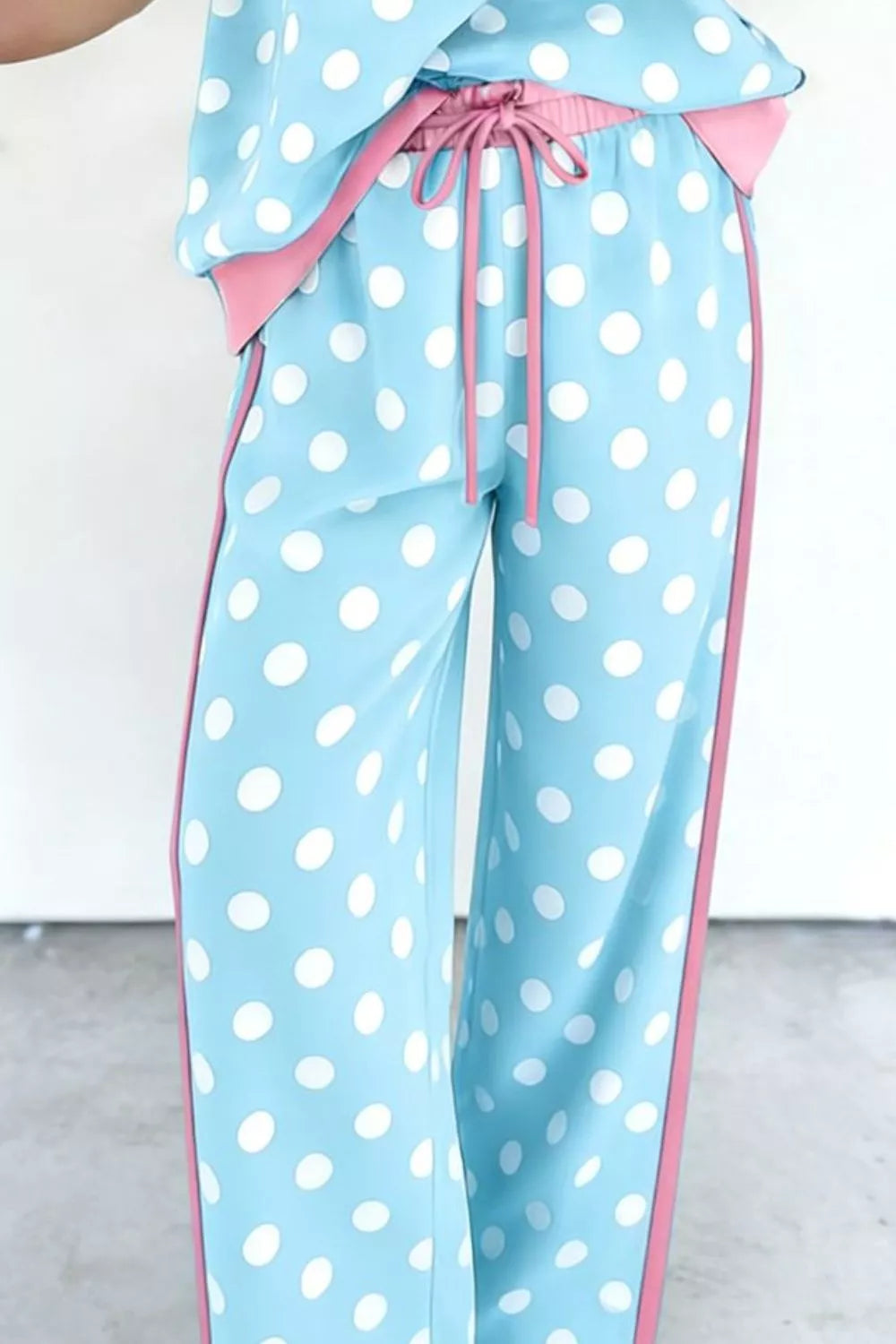Polka Dot Contrast Trim Top and Pants Set- Shopimist- {{Product type}}