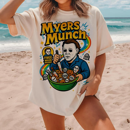 Spooky Horror Cereal Tee - Funny Halloween Killer Breakfast Shirt, Creepy Cereal Box Graphic - MYERS MUNCH - T-Shirt