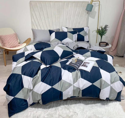 60s Cotton Reactive Bedding Sets navy blue grey white