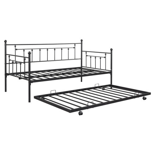 Metal Double Day Bed With Rollers - Black -