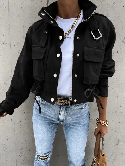 Snap Down Long Sleeve Jacket - -