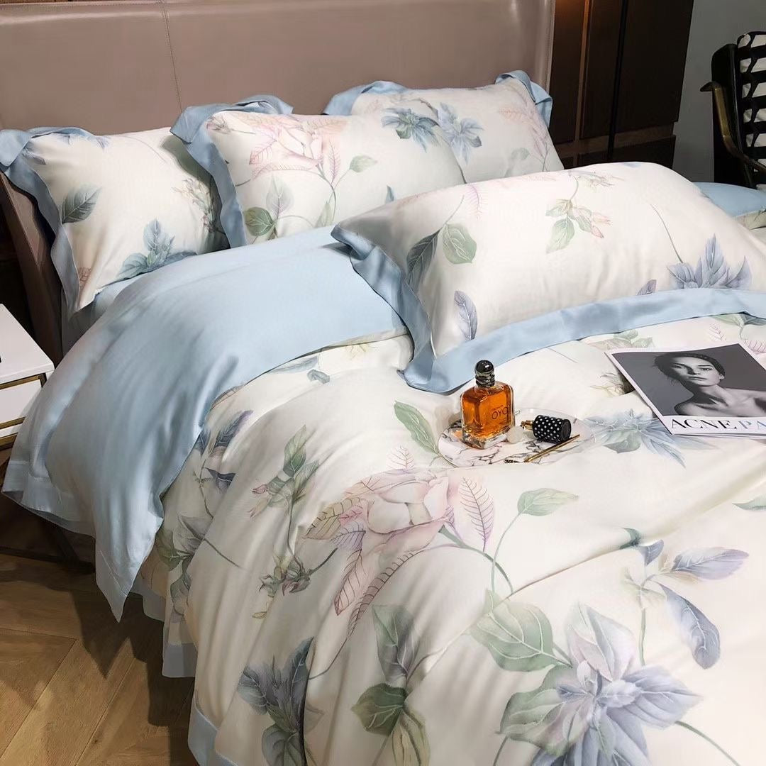 New Luxury Flower Floral Design Lyocell 60s Home Bedding Set