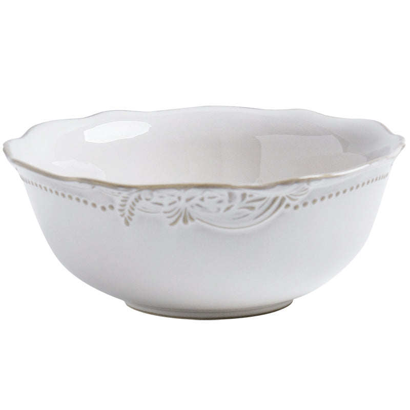 Relief Ceramic Tableware Rice Bowl and Plate Set - Noodle bowl 18.2cm - plate set