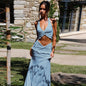 V-Neck Halter Dress Set - Blue XL - dress