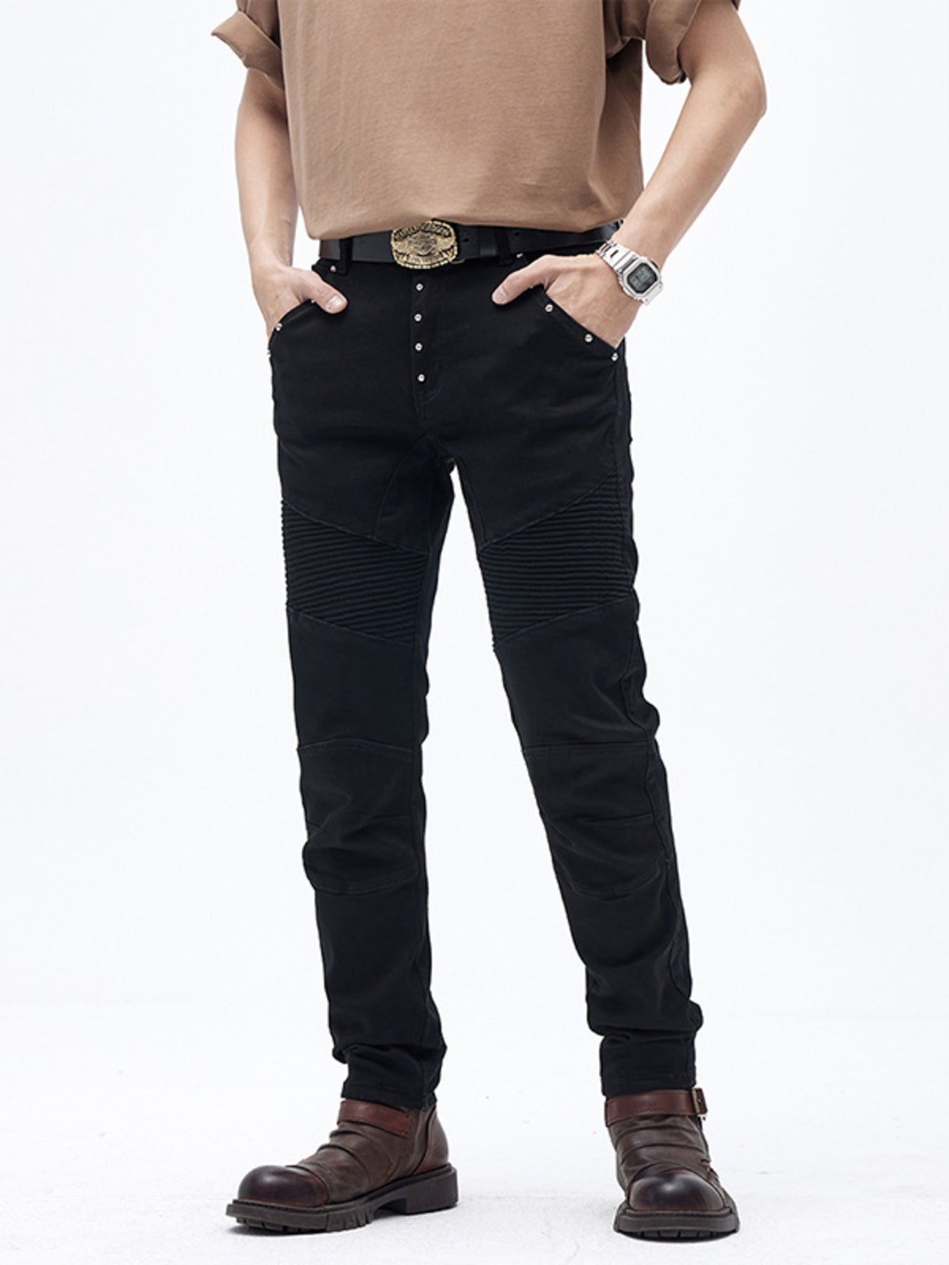 Men's Slim Fit Moto Jeans - Black -