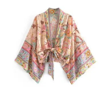 Kimono Shirt Floral Batwing Sleeves