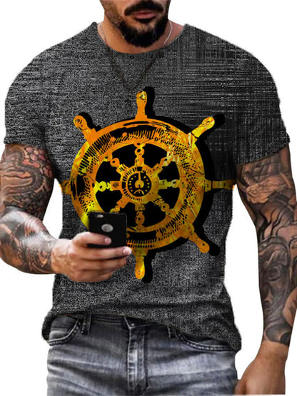 Men's Full Size Artistic Compass Graphic Round Neck T-Shirt Plus Size - Dark Gray -