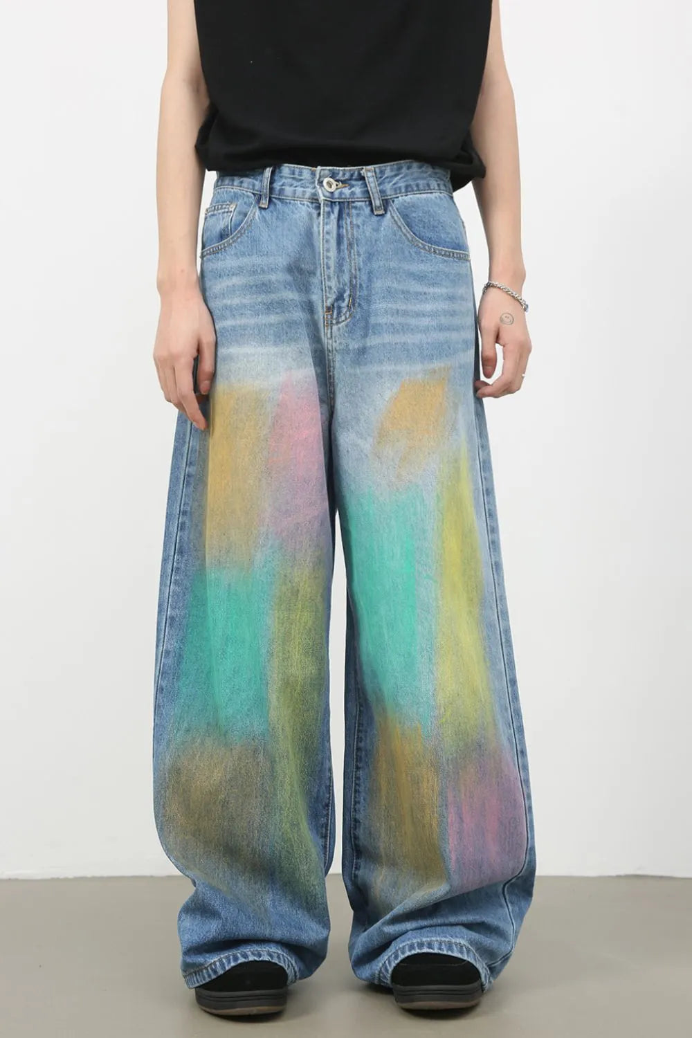 Men's Contrast Wide Leg Jeans - Medium -