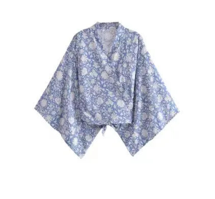 Kimono Shirt Floral Batwing Sleeves