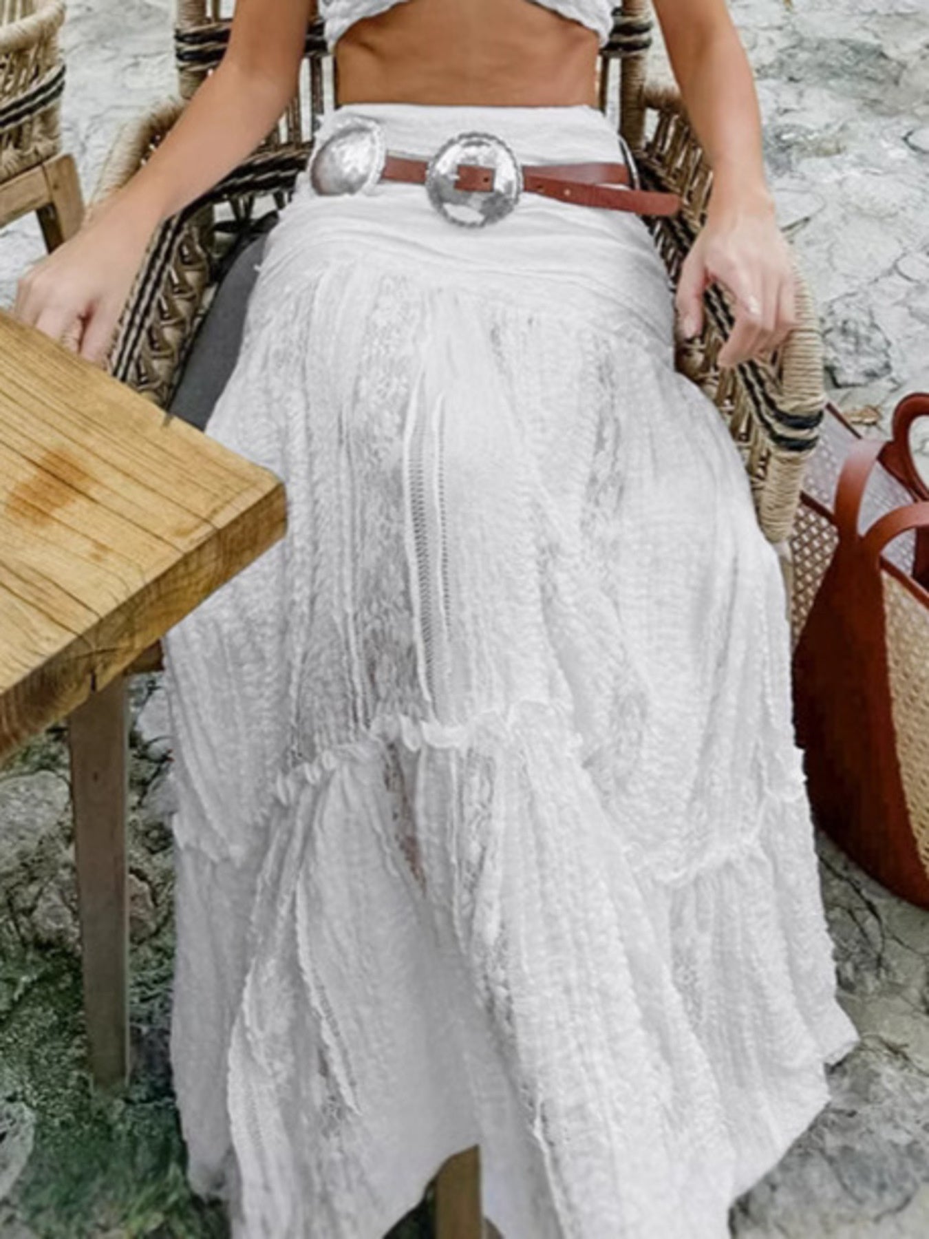 Lace Tiered Maxi Skirt - -