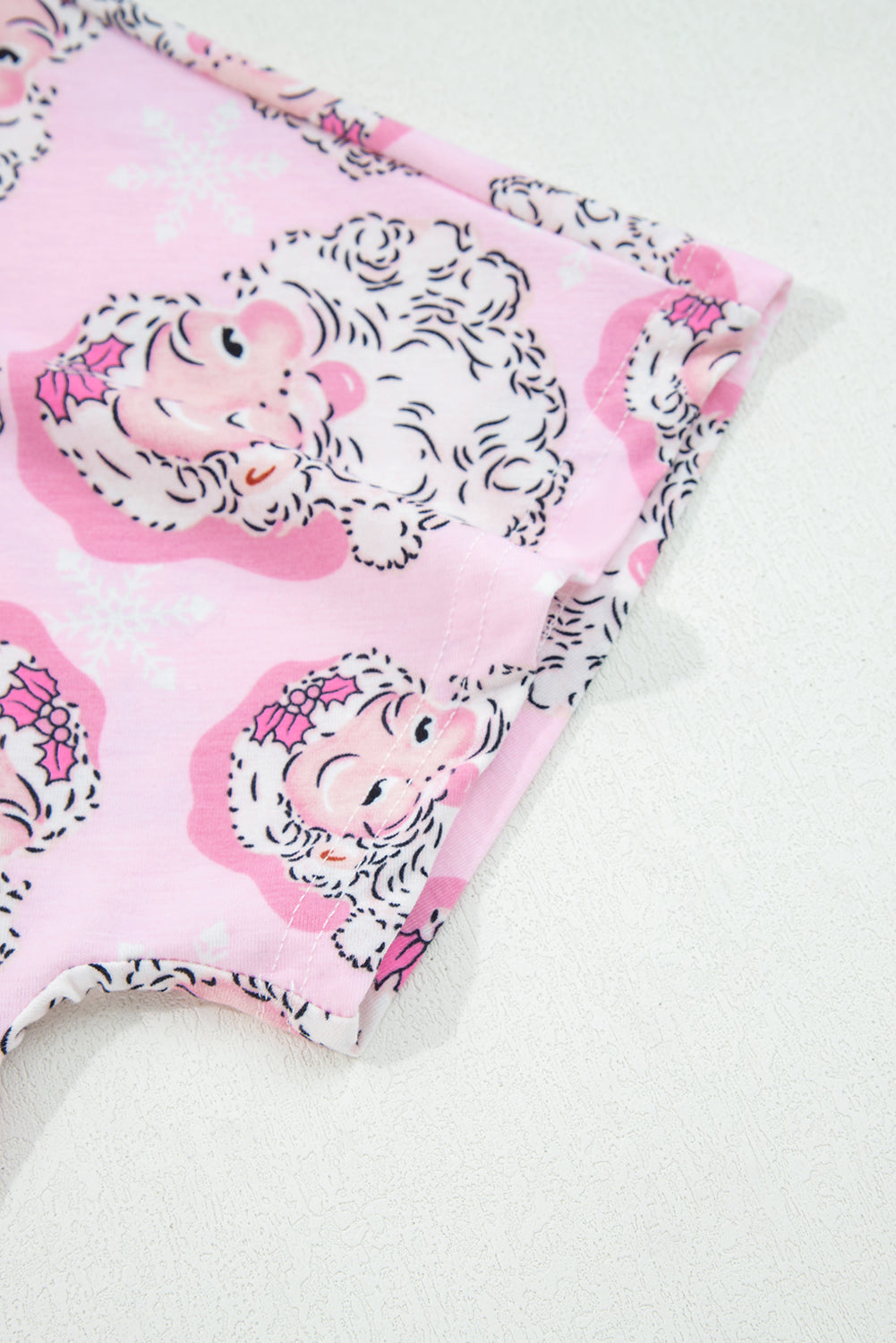 Pink Santa Claus Print V Neck Tee Drawstring Pants 2pcs Lounge Set - - Loungewear & Sleepwear/Loungewear
