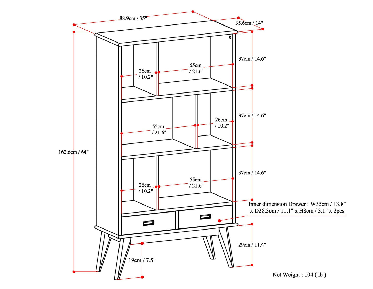 Draper - Mid Century Wide Bookcase And Storage Unit- Unique Piece Furniture- {{Product type}}