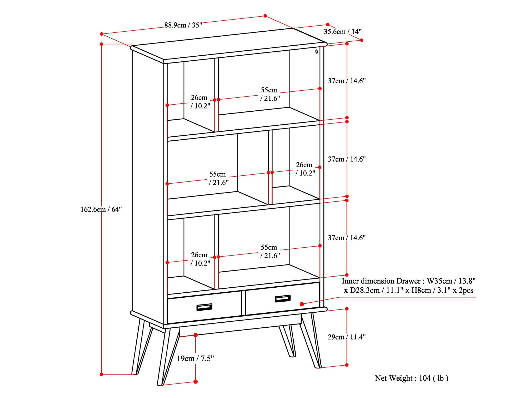 Draper - Mid Century Wide Bookcase And Storage Unit- Unique Piece Furniture- {{Product type}}
