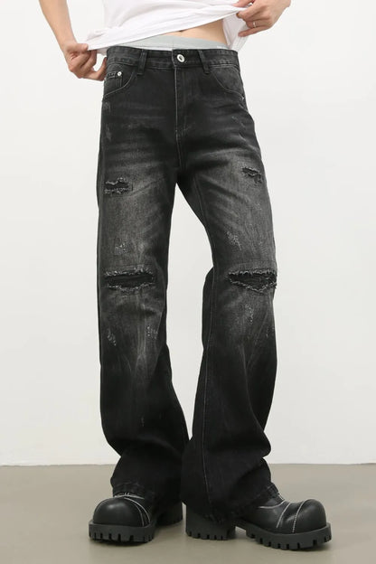 Men's Distressed Jeans with Pockets - -