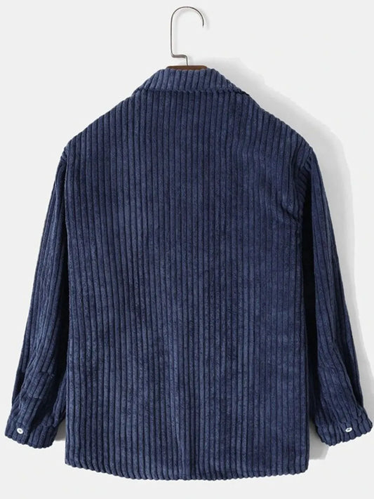 Men's Full Size Corduroy Button Up Long Sleeve Jacket Plus Size - -