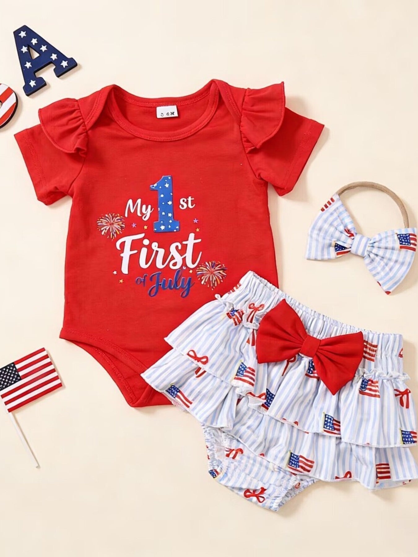 Children's My First 4th of July Bodysuit & Skort & Headband Set - Red -