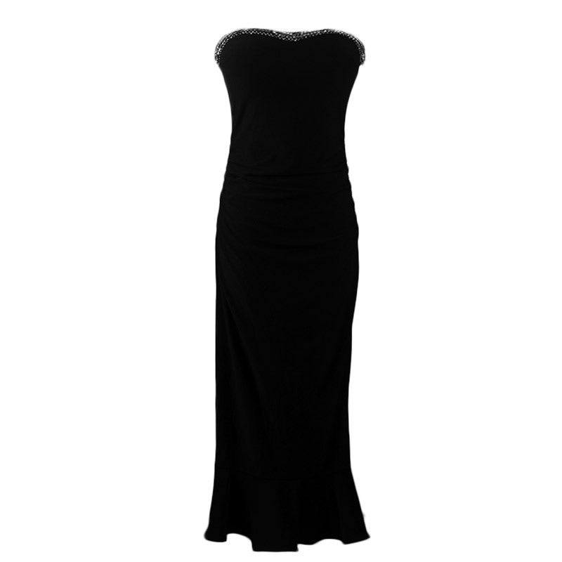 Vintage Sequin Mermaid Midi Dress - Black M - dress