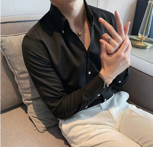 8012 Men's Solid Button Front Shirt - Warm Winter Style Kia Day Design