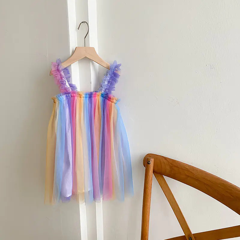 Gradient Mesh Girls' Rainbow Princess Dress - Kia Day Design