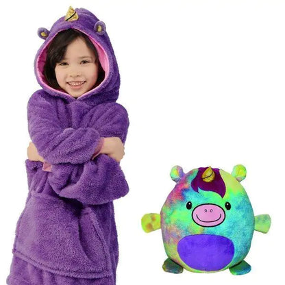 Fleece Wearable Blanket with Sleeves Big Pocket purple multi