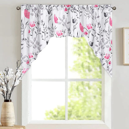 Pink and Gray Watercolor Floral Swag Curtains Rod Pocket - Kia Day Design